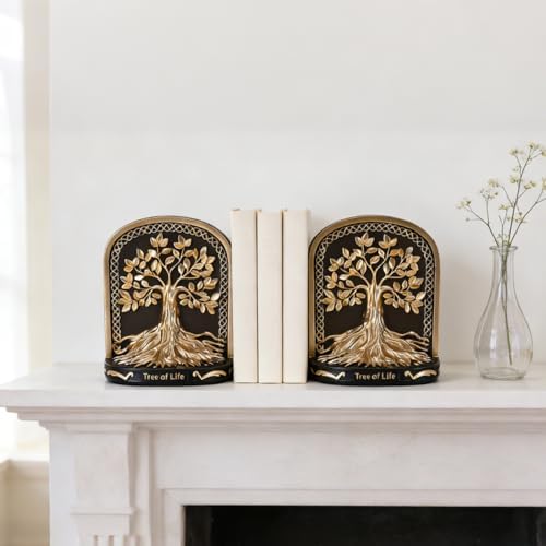 Tree of Life Bookends, Black Gold 2 Non-Skid Heavy Decorative Bookends for Shelves Or Bookcase, Elegant Bookends for Library Office Decor, Home Décor Gift - Image 4