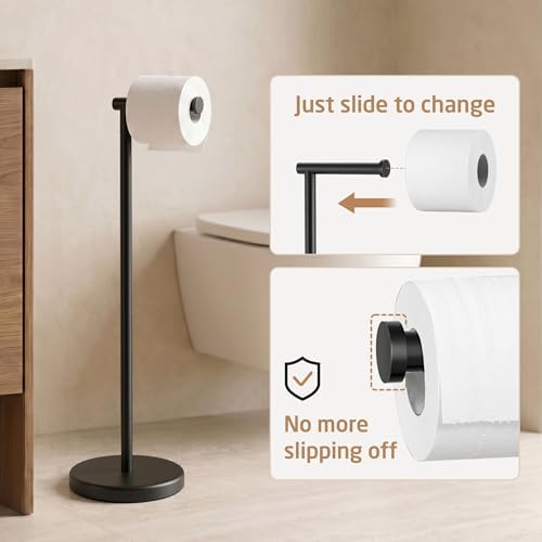KES 26" H Black Toilet Paper Holder Stand with Weighted Base - Image 6