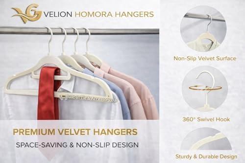 Non-Slip Clothes Hangers Set – Slim Velvet Coat Hangers with Swivel Hooks – Space-Saving Shirt, Dress & Jacket Hangers for Closet Organization (20, White) - Image 3