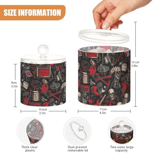 2 Pack Qtip Holder Dispenser with Lids, Rock and Roll Guitar Skull Plastic Storage Containers, Bathroom Canisters Organizer for Cotton Ball, Cotton Swab, Cotton Round Pads, Floss 21214838 - Image 3