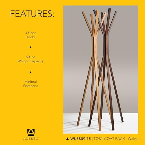 Adesso Toby Coat Rack with Natural Oak Finish – Space-Saving Entryway Organizer Perfect for Coats, Bags, Purses and Hats – 6 Hooks, 68.25" Tall - Image 5
