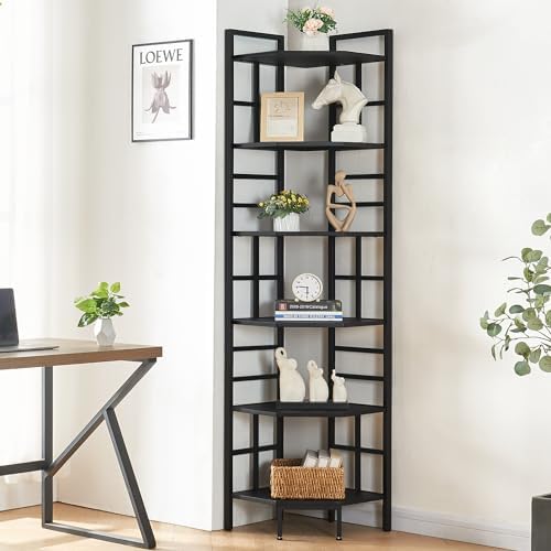 HOMISSUE Corner Shelf, 6 Tier Tall Narrow Bookshelf 76.9", Industrial Corner Bookcase with Storage for Home Office Living Room and Bedroom, Black - Image 3