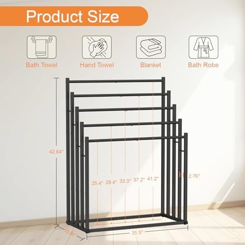 Honiter Towel Racks for Bathroom, 5 Tier Wide Towel Drying Rack Outdoor, Free Standing Towel Rack, Pool Towel Blanket Stand and Display Rack for Oversized Bath Towels - Image 4