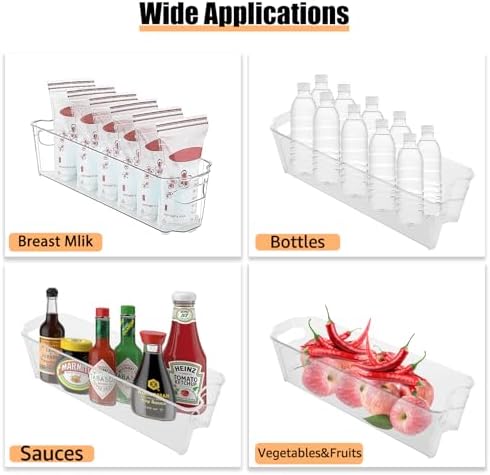 YOUNTHYE 6PCS 15inch Fridge Organizer Bins Breastmilk Freezer Storage Organizer Narrow Freezer Organizers Bins Long Clear Plastic Storage Bin for Pantry Plastic Storage Bin for Breast Milks, Freezer - Image 3