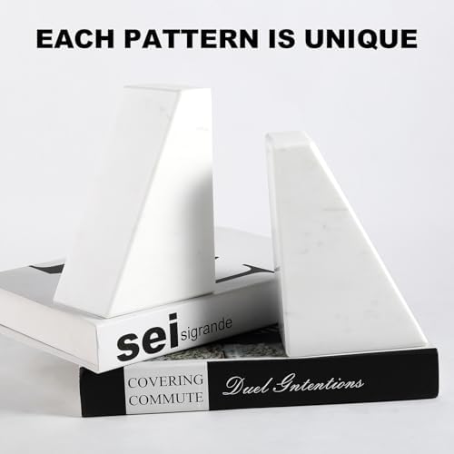 Karibiber Marble Bookends for Heavy Books, Decorative Book Ends for Shelves, White Stone Durable and Heavy-Duty Book Ends for Hardback Books & CDS, Unique Book Stopper & Holder, Set of 2 - Image 6