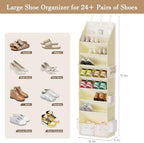 Criusia Shoe Storage, Over the Door Shoe Organizer, Hanging Closet Shoe Storage with Large Deep Pockets, Fits 16–24 Pairs of Sneakers, Sandals, Boots, Beige - Image 3