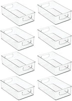 mDesign Small Plastic Kitchen Storage Container Bin with Handles - Organization in Pantry, Refrigerator or Freezer - Food Organizer for Fruit, Yogurt, Squeeze Pouches, Ligne Collection, 8 Pack, Clear by mDesign