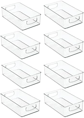 mDesign Small Plastic Kitchen Storage Container Bin with Handles - Organization in Pantry, Refrigerator or Freezer - Food Organizer for Fruit, Yogurt, Squeeze Pouches, Ligne Collection, 8 Pack, Clear by mDesign