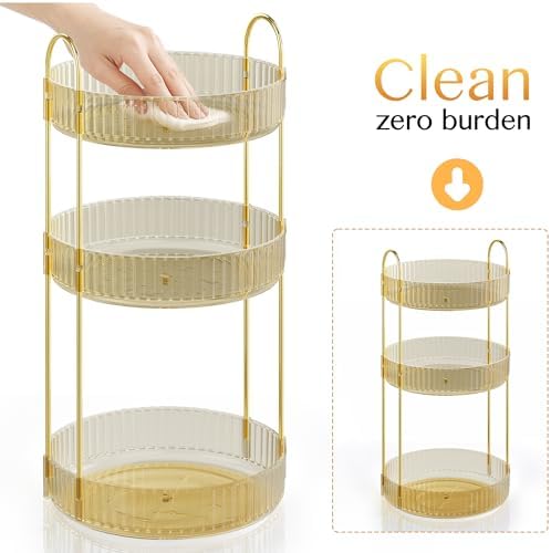 Rotating Makeup Organizer Countertop, 3 Tier, Gold - Image 7