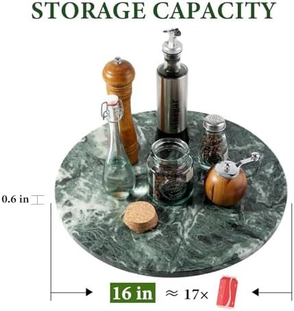 Koville 16'' Green Marble Lazy Susan Marble Turntable for Kitchen Dinning, Lazy Susans Organizer for Cabinet, Serving Rotation Spinning Tabletop Organizer Swiveling, Spice Rack Storage(Indian Green) - Image 3