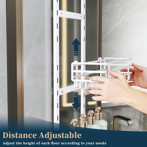 Consumest Over The Door Shower Caddy - 5 Tier Adjustable Shower Organizer Hanging with 2 Toothbrush Holders & 4 Hooks, Rustproof Organizer Shelf, Storage Rack for Bathroom, White - Image 2
