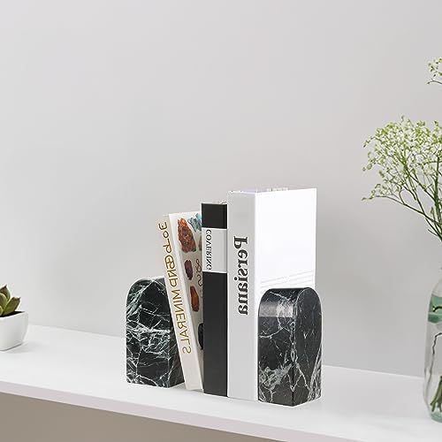 Koville Italian Natural Marble Bookends for Shelves, Decorative Book Ends, 7lbs Heavy-Duty Marble Book Holders, Bookshelf Apartment Decor for Normal Books/CD/Video Games(Verde Remeggiato) - Image 5