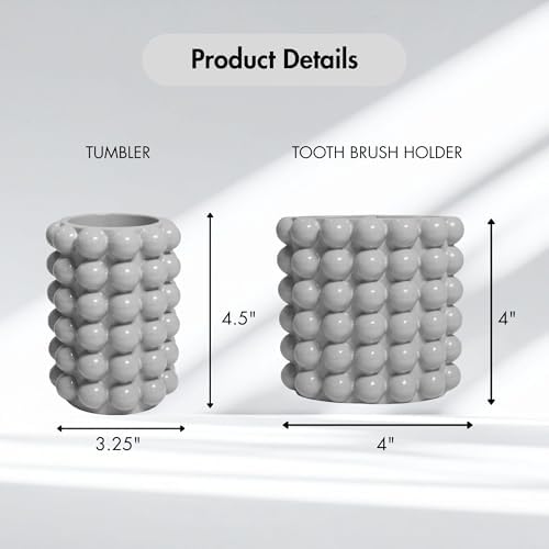 Better Trends 2-Piece Bathroom Accessory Set – Toothbrush Holder & Bubble Textured Tumbler Cup, Unbreakable Plastic Vanity Organizer for Modern Bathroom Countertop Décor Gray Nova Collection - Image 2