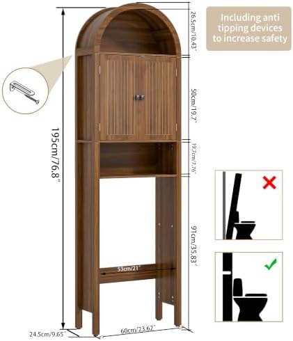 Arched Over The Toilet Storage Cabinet with Acrylic Doors, Bathroom Shelf - Image 2