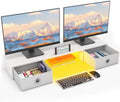 YAOHUOO Dual Monitor Stand with LED Light 2 Drawers, Computer Monitor Riser for 2 Monitors, Large Desktop Organzier with Storage for PC/Laptop/Computer/TV Screen/Printer by YAOHUOO