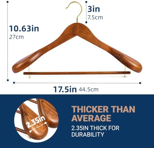 Amber Home 6 Pack Vintage Wide Shoulder Wooden Suit Hangers - Image 2