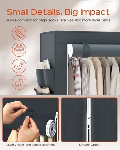 CASAMAYA Clothes Rack, Portable Closet, 81.5 Inch Large Capacity Wardrobe Closet, Clothes Storage Organizer with Shelves and 5 Hanging Rods, Easy to Assembly, Grey PCT136G01 - Image 7
