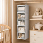 Vailando 5-Shelf Hanging Closet Organizer with Clear Dust Covers, Gray - Image 5