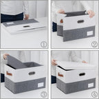 PRANDOM Foldable Storage Bins with Lids [3-Pack] Fabric Collapsible Storage Boxes Baskets Cubes Containers with Handles for Closet Living Room Bedroom (Grey & White 17.7x11.8x11.8'') - Image 6