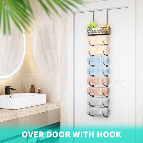 HapiRm Towel Racks for Bathroom Storage - 9 Tier Over The Door & Wall Mount Rolled Towel Storage Organizer Holder with Metal Shelf Basket for Small Bathroom, Camper, Rv - Patented - Image 4