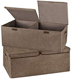 2 Pack Storage Boxes with Lids and Handles, Collapsible Linen Storage Bins Organizer Containers Baskets Cube with Removable Divider for Home Bedroom Closet Office (Coffee, Small) by Unknown