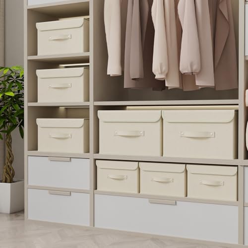 Cloth Storage Baskets with Handles,Beige 13x9.1x7.9in,5 Pack - Image 2