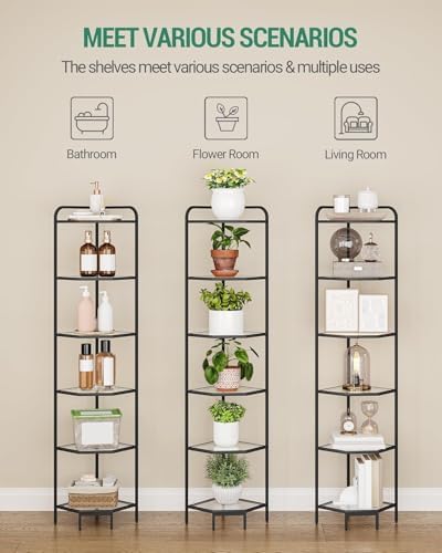 Hzuaneri Corner Shelf Stand, 6-Tier Glass Bookshelf Bookcase, Plant Stand - Image 3