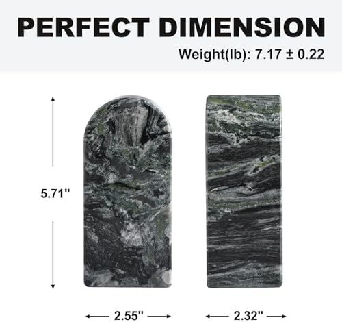 Koville Natural Marble Bookends for Shelves, Decorative Book Ends, 7lbs Heavy-Duty Marble Book Holders, Bookshelf Apartment Decor for Normal Books/CD/Video Games(Olive Green) - Image 2