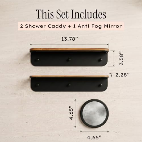 MaisoNovo Wood Shower Caddy with Mirror - Slim Shelf for Bathroom Set of 2 - Image 4