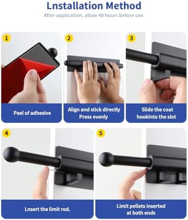 BaiNong Adhesive Valet Rod for Closets Pull Out 12" Black with 8 Hooks - Image 7