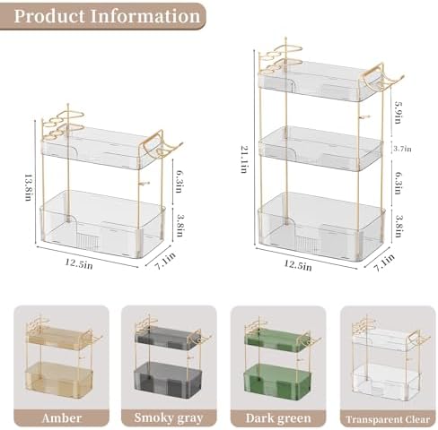Bathroom Counter Organizer, Large Makeup Organizer Countertop, Shelf Storage, Vanity Tray, Easily Assemble for Bathroom Organizers and Storage, Undersink, Cabinet, 2 Tiers Clear - Image 4