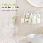 LUXEAR Shower Caddy Suction Cup, No Drilling Strong Hold Shower Organizer with Hooks & Soap Dish Fast Draining Removable Reusable Bathroom Storage Shelf Friendly for Bathroom/Kitchen/RV 22LBS Capacity - Image 7