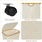 Laundry Basket with Wheels,100L Hampers for Laundry,Large Laundry Hamper with Lid and Bamboo Handles,Collapsible & Waterproof Tall Cloth Hamper for Dormitory Family，Beige - Image 2