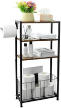 Freestanding Toilet Paper Holder with Storage Wood Shelf Adjustable Feet by Mivvosakuki