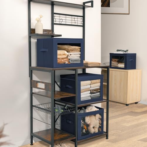 Homsorout Stackable Storage Bins with Lids - Large Storage Box with Lids, Foldable Closet Boxes for Organizing, Wardrobe Clothes Organizer with Window, Cubes Bins for Living Room, 4 Pack, Navy Blue - Image 6