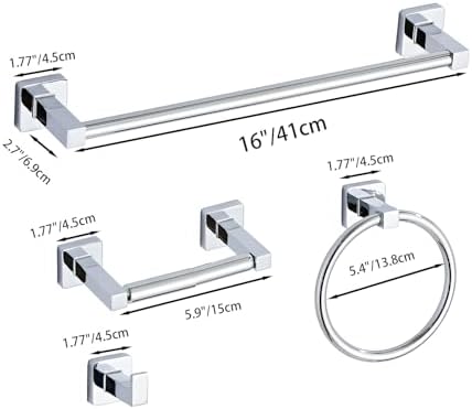 Chrome Bathroom Hardware Set 4 Pieces,Towel Bar Set Stainless Steel Wall Mounted, Includes 16In Hand Towel Bar, Towel Ring, Robe Towel Hooks,Toilet Paper Holder, Bathroom Towel Rack Set - Image 6