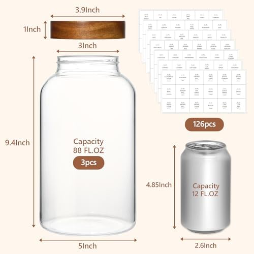 KEYWING 88oz Glass Jars w/Acacia Lids for Flour & Sugar Storage Containers - Image 2