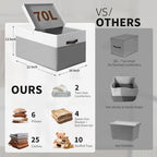 2 Pack EXTRA LARGE Blanket Storage Baskets with Lids, 22”x16”x12” Closet Organizers Bins for Clothes Towel/ Storage Box with Lid Handles/ Stackable Decorative Fabric Bins for Living Room, Nursery - Image 2