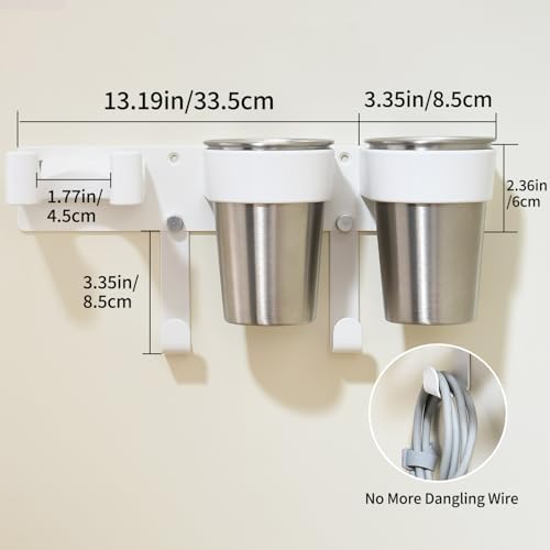 Hot Tools Organizer, Hair Tool Organizer Wall Mount Aluminum Alloy, Space-Saving Curling Iron Holder for Vanity & Bathroom with Stainless Steel Cups White CHOCHOYAH - Image 5