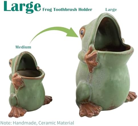 FlidRunest Extra Large Kids Frogs Toothbrush Holder for Bathroom - Ceramic Animal Tooth Brush Holder Cup - Easy to Clean Toothbrush and Toothpaste Holder - Great Gift for Boy, Friends, Kids, Men - Image 2