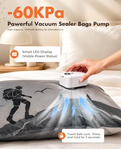 Vacuum Storage Bags with Electric Pump, 60kPa Professional Suction Vacuum Seal Bags for Clothing and Bedding, Travel Vacuum Bags with Portable Cordless Pump, Space Saver Bags 15 Jumbo Set - Image 2