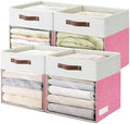 Bagnizer Storage Cubes, 4 Pack Linen Foldable Storage Bins with Clear Window and 2 Handles, 13x15x13 Storage Cube Bins for Shelf Closet, Kallax, Clothes, Books - (Pink / Off-White) by Bagnizer