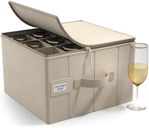 Sorbus Champagne Flute Storage Box, Hard-Shell Case, with Lid (Beige) by Sorbus