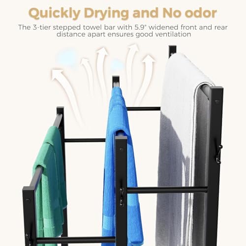 HavenlyYouth 3 Tier Towel Rack with Large Storage & 6 Hooks, Blanket Rack for Oversized Bath Towels, Free Standing Pool Towel Rack Stand for Bathroom Pool Indoor/Outdoor, 35.8" H x 31.5" L x 11.8" W - Image 5