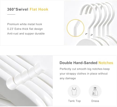 TOPIA HANGER All White Wooden Hangers, Solid Wood Suit Hangers with Extra Thick Hook and Non Slip Pants Bar, Heavy Duty Coat Hangers with Notches, Bridal Hangers for Shirts 16 Pack -CT01W - Image 4