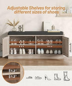 Akxomel 39.4" Fluted Shoe Storage Bench 2 Doors Wooden Entryway Bench Grey - Image 6