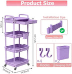 REBECAT 4 Tier Rolling Cart with Drawer, Utility Storage Cart on Wheels for Kitchen, Bathroom, Living Room,Office(Purple) - Image 2