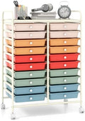 Giantex 20 Drawers Rolling Cart, Mobile Storage Drawer Cart, Classroom Organizer Cart for Office School Supplies Teacher Tools Scrapbook Paper Craft Small Printer, Utility Cart on Wheels, Macaron by Giantex