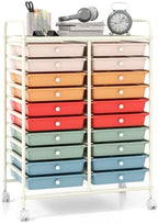 Giantex 20 Drawers Rolling Cart, Mobile Storage Drawer Cart, Classroom Organizer Cart for Office School Supplies Teacher Tools Scrapbook Paper Craft Small Printer, Utility Cart on Wheels, Macaron by Giantex