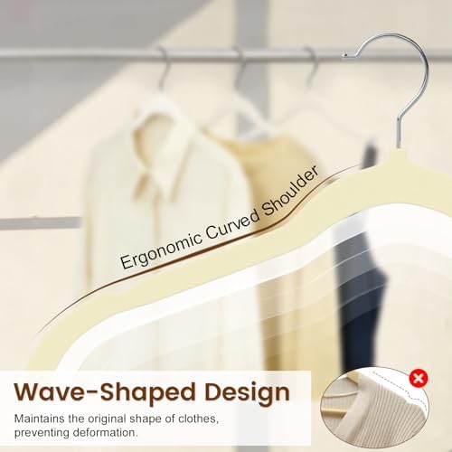 Velvet Shirt Hangers 50 Pack, No Shoulder Bumps for Clothes (Ivory) - Image 2